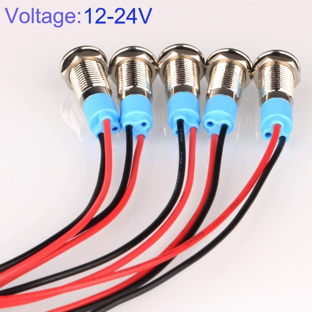 5pcs 8mm LED Metal Indicator Light AC/DC 12-24V Waterproof Signal Lamp Pilot …