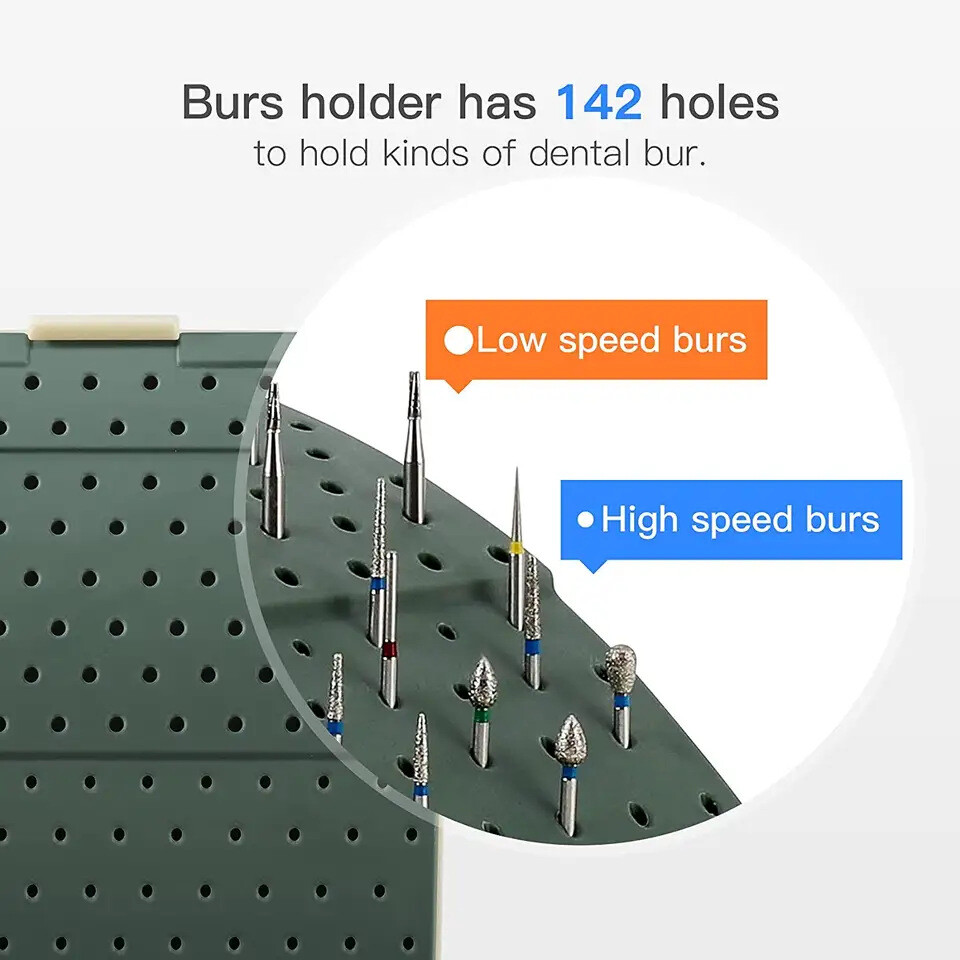 142 Holes Dental Bur Holder Disinfection Box, Bur Block Organizer with Cover,Den