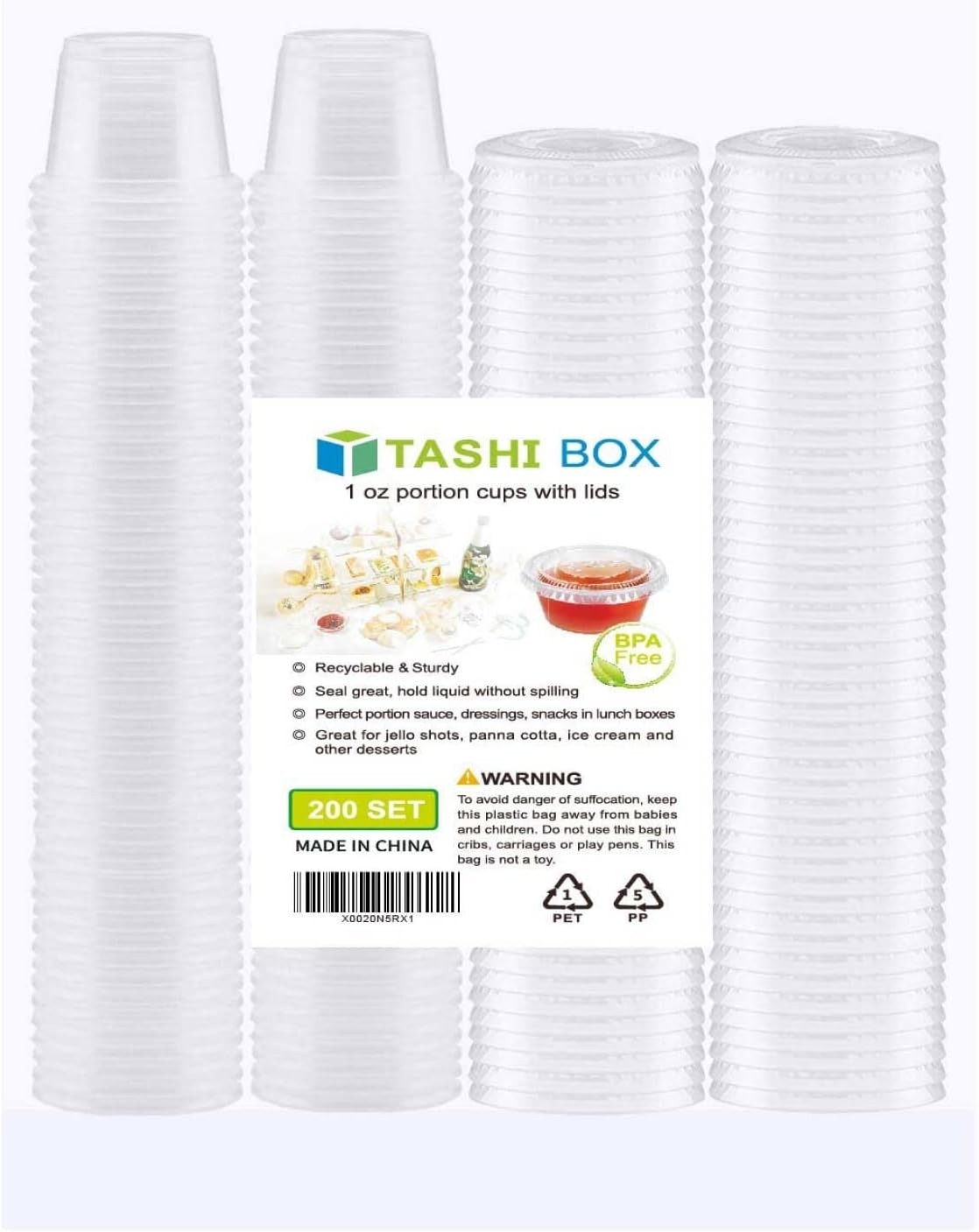 200 Sets – 1 Ounce Jello Shot Cups with Lids, Plastic Souffle Portion Cups with