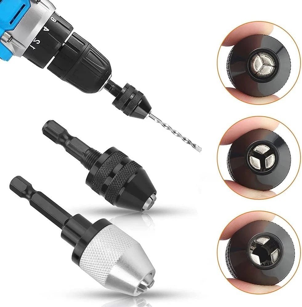 2x Keyless Chuck Conversion 1/4″ Hex Shank Adapter Drill Bit Quick Change Driver