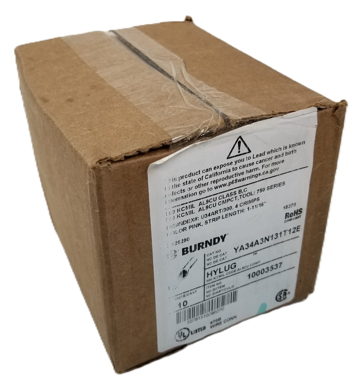 10 BURNDY YA34A3N131T12E 2Hole Lug Compression Connector Straight 750 KCMIL NEW