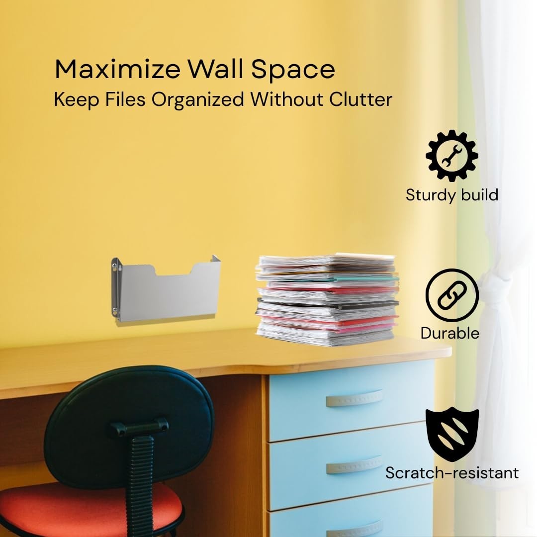 Wall Mount Pocket File Organizer – Stainless Steel, Single Pocket, Letter Size,