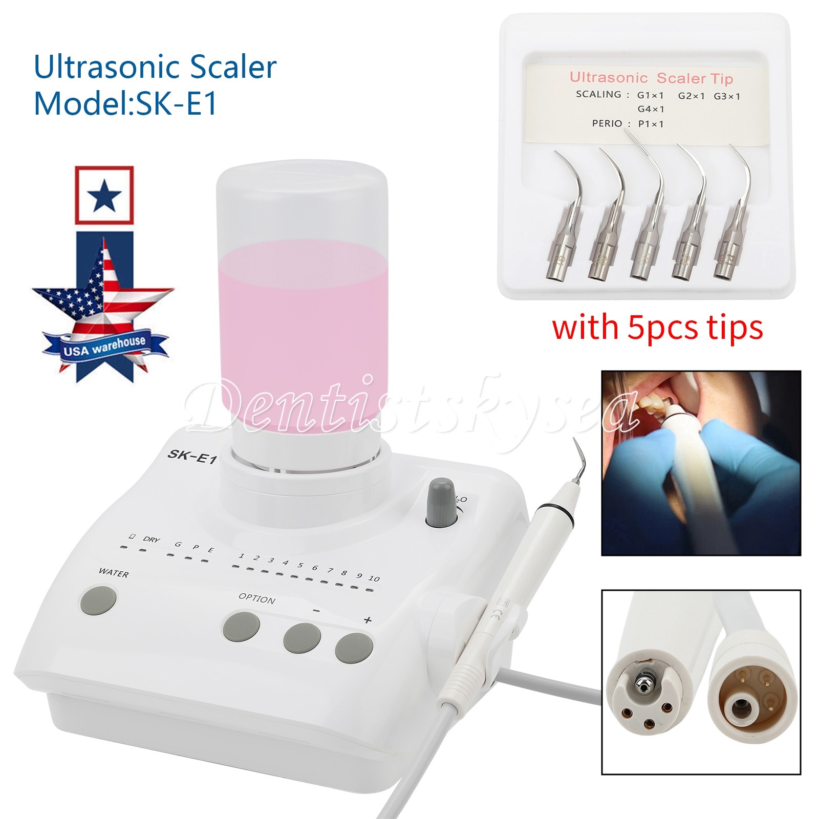 SKYSEA Dental Portable Ultrasonic Piezo Scaler 2*Bottles Tips Fit EMS Handpiece