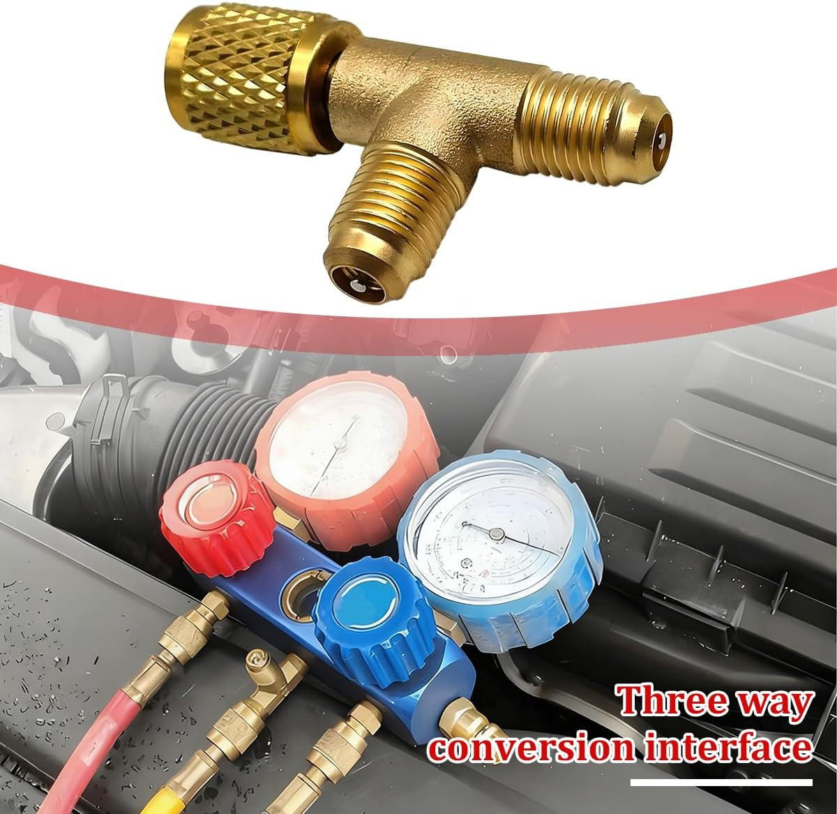 Car Quick Coupler Access Tee, Brass 1/4″ SAE Valve Core Tee Adapter for R22 R12