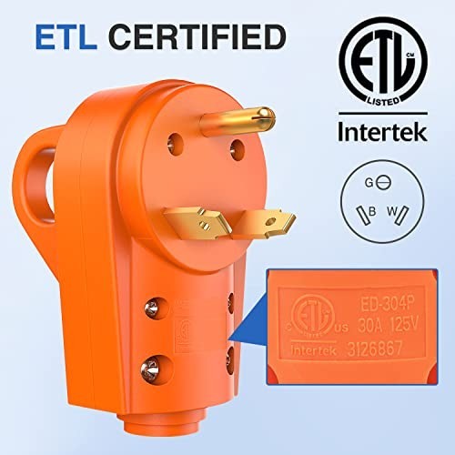 30 Amp RV Plug Replacement 125 Volt Male Handle NEMA TT-30P Heavy Duty Camper