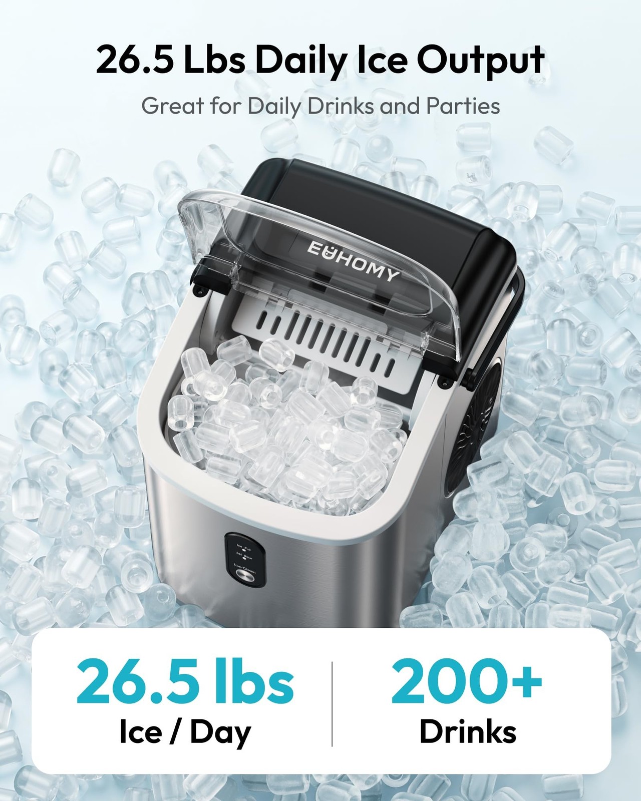 EUHOMY Ice Maker Countertop, Portable Ice Machine with Carry Handle, 26.5lbs …