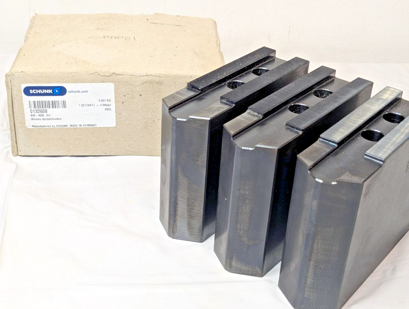 Schunk Steel Soft Lathe Chuck Jaw Set of 3 Serrated 3.937" OAH 132608