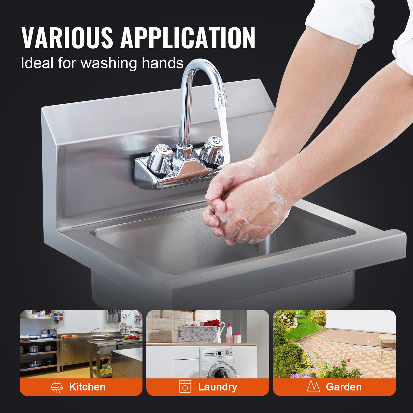 Uimoso 17″x12.8″ Commercial Hand Wash Sink Wall Mount Basin Stainless Steel