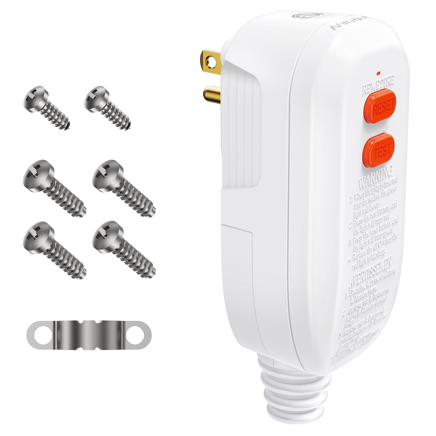 GFCI Replacement Plug Assembly Auto Reset 15 Amp 3 Prongs, 5 Years Warranty, Gro