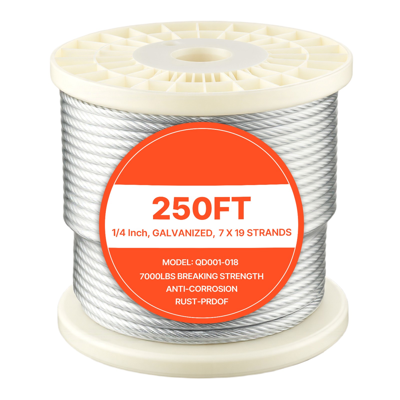 Uimoso Galvanized Carbon Steel Wire Rope 1/4 in 7×19, 250 ft Cable for Railing