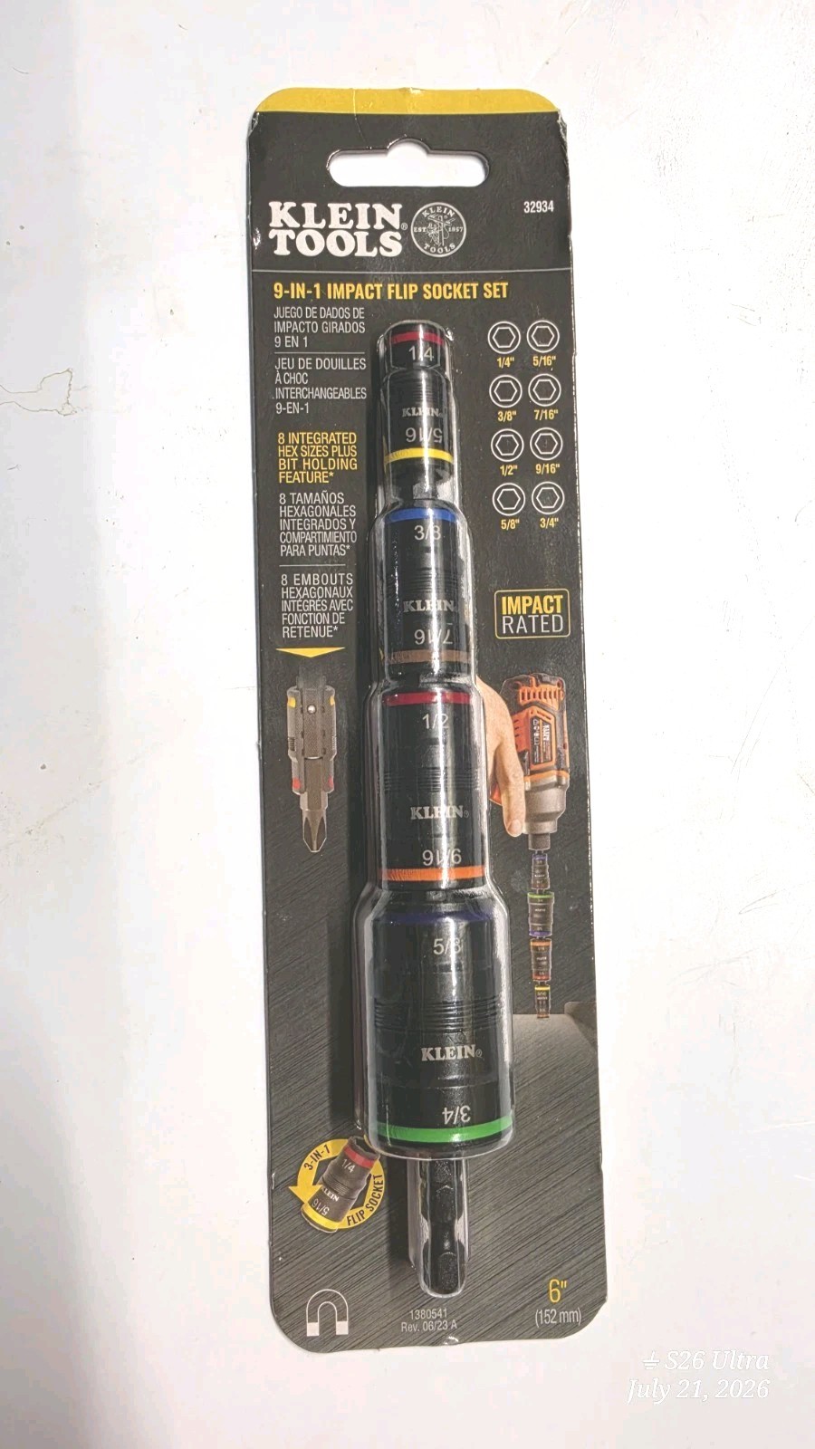 KLEIN TOOLS 7 IN 1 IMPACT RATED FLIP SOCKET SET 32933G- MAGNETIC BIT HOLDING