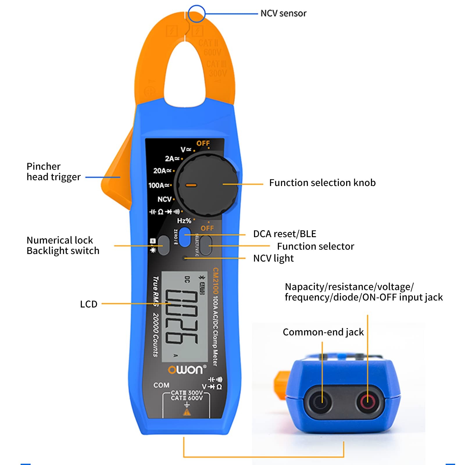 CM2100 Mini Digital Clamp Meter 100A AC DC Current Voltage True RMS Pliers Am…