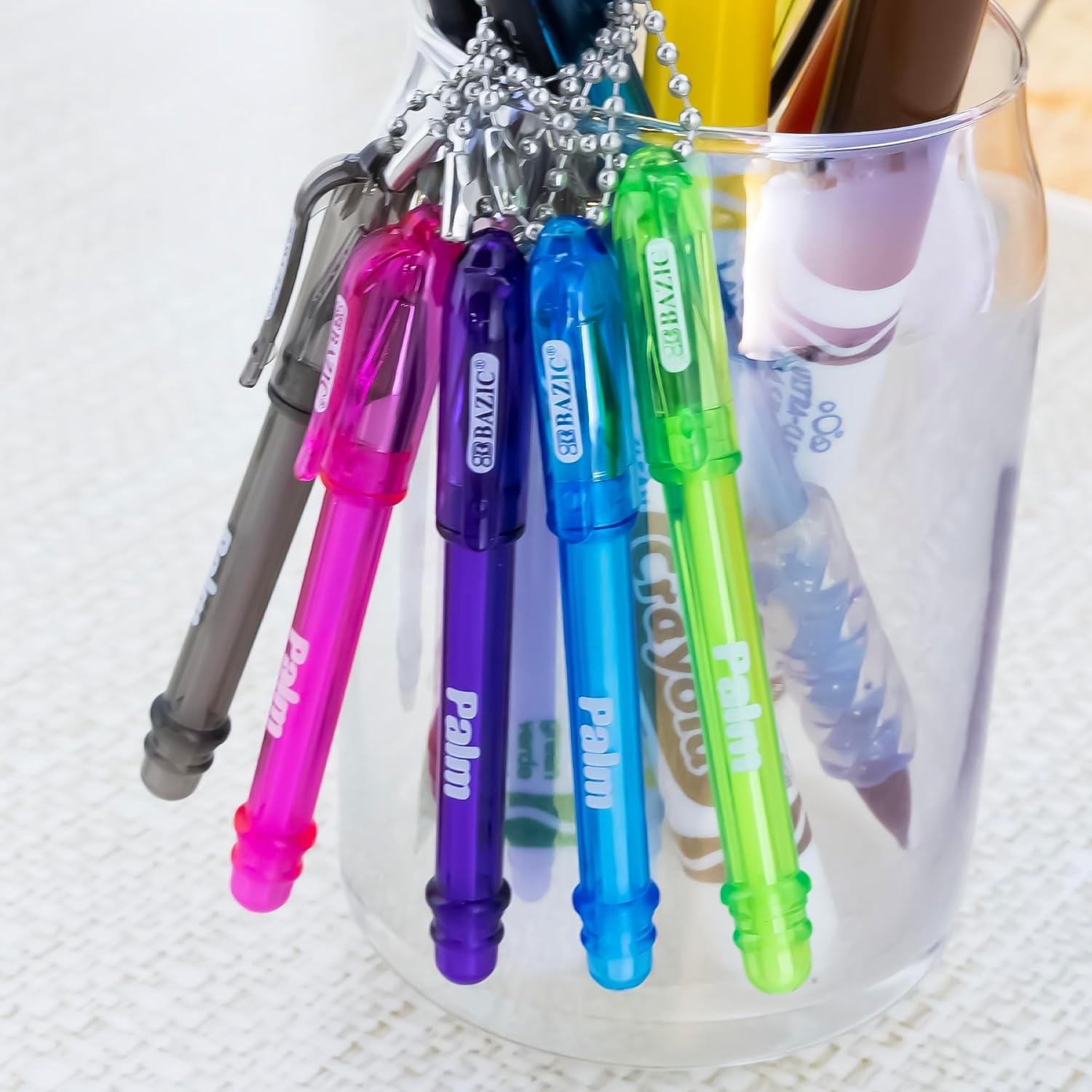 BAZIC Palm Mini Ballpoint Pen w/Key Ring, Roller Pens Medium Point 1.0mm, Small