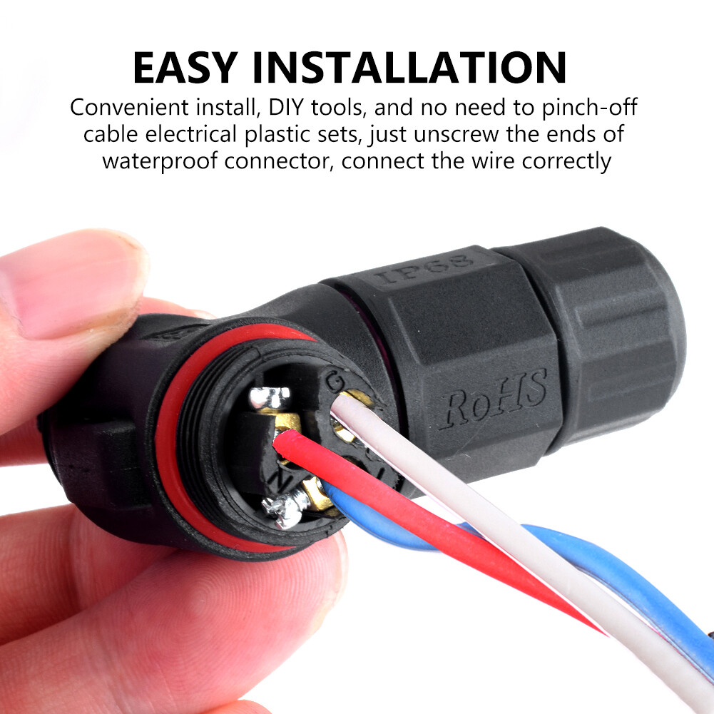 IP67 Waterproof Electric Cable Wire 2/3 Pin Connector Outdoor Outlet