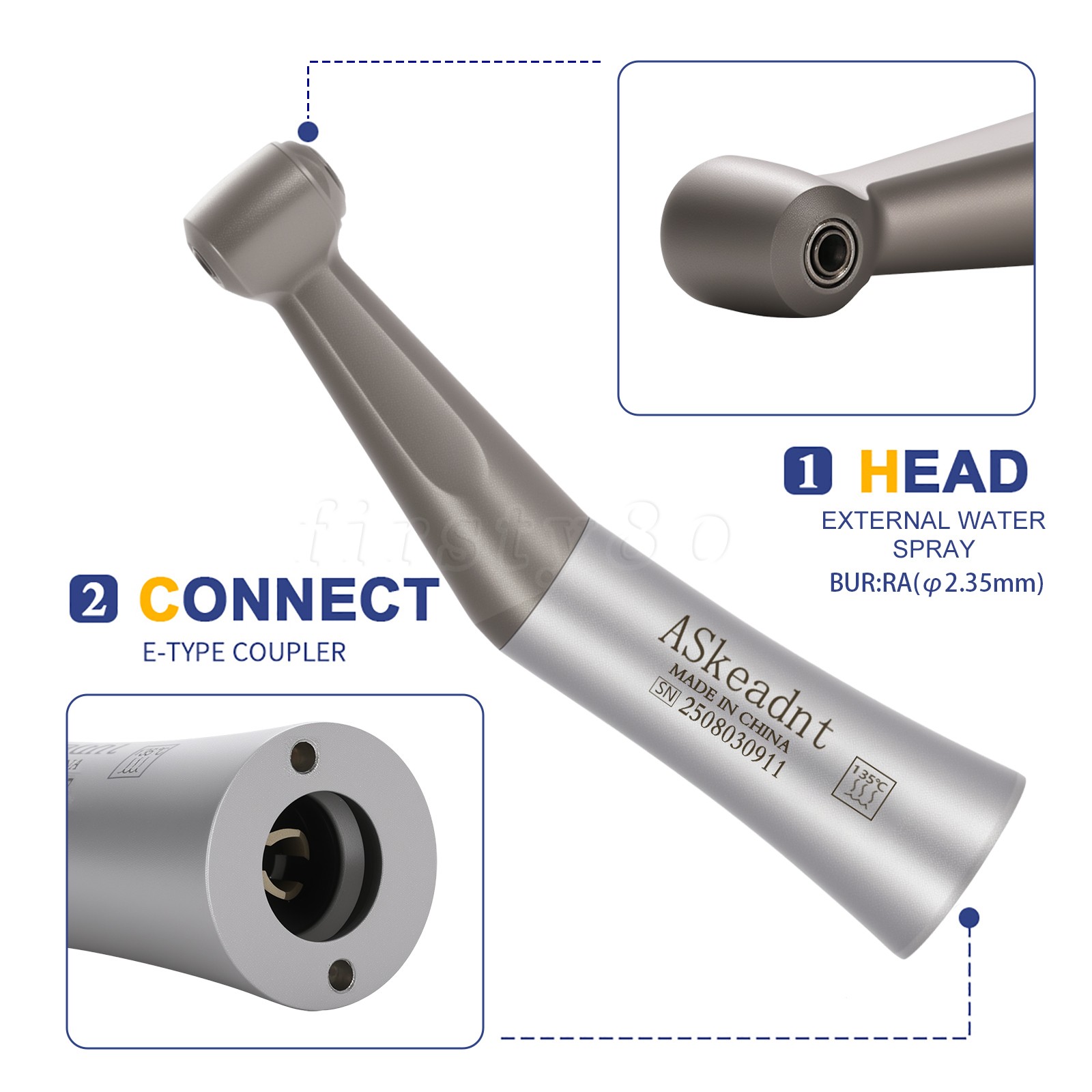 ASkeadnt Dental 1:1 Direct Drive Slow Speed Contra Angle Handpiece Push Button