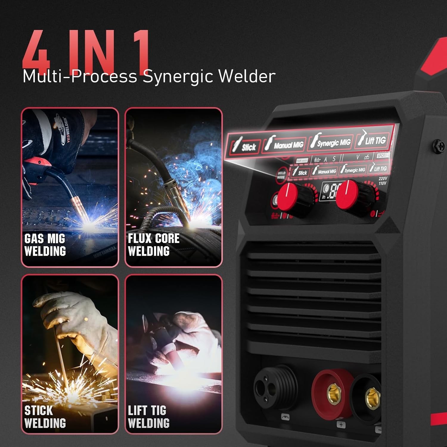 YESWELDER 140A MIG Welder, 110V/220V Dual Voltage, 4 in 1 Gas MIG/Flux Core MIG/
