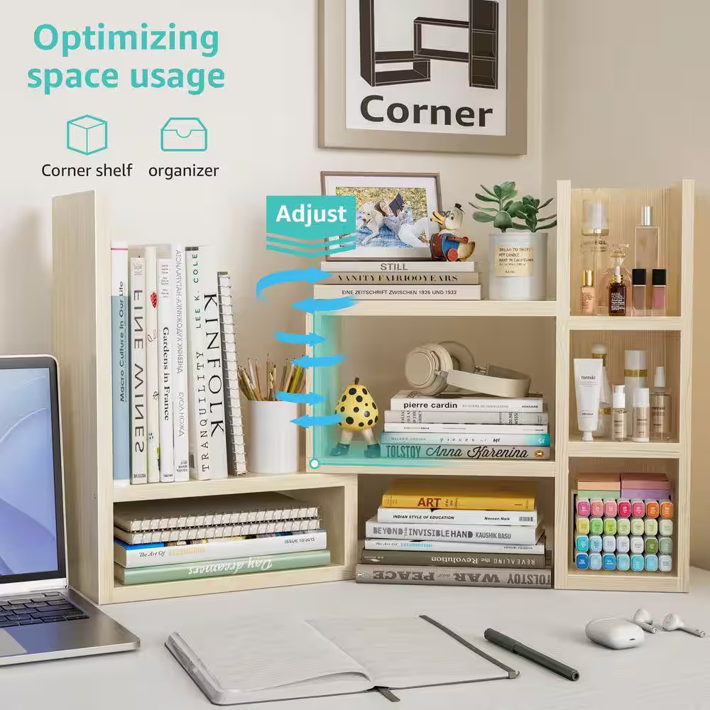 6.7 In. D X 16.3 In. W X 13.8 In. H Desktop Orgnizer Shlef, Corner Bookshelf Tab
