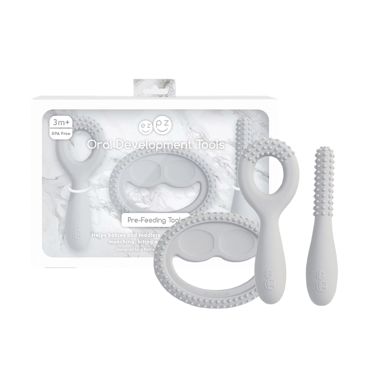 Oral Development Tools (3 Pack in Pewter) – 3 Months+ – Non-Slip Loop, Smile …