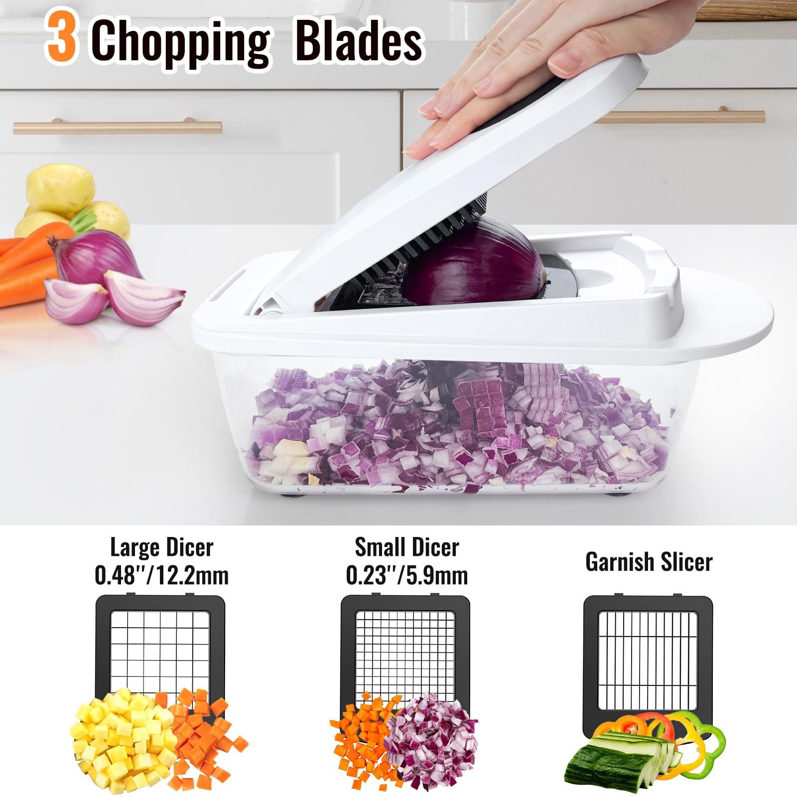 8 Blade All-in-1 Vegetable Chopper Mandoline Slicer with 8-blade, White
