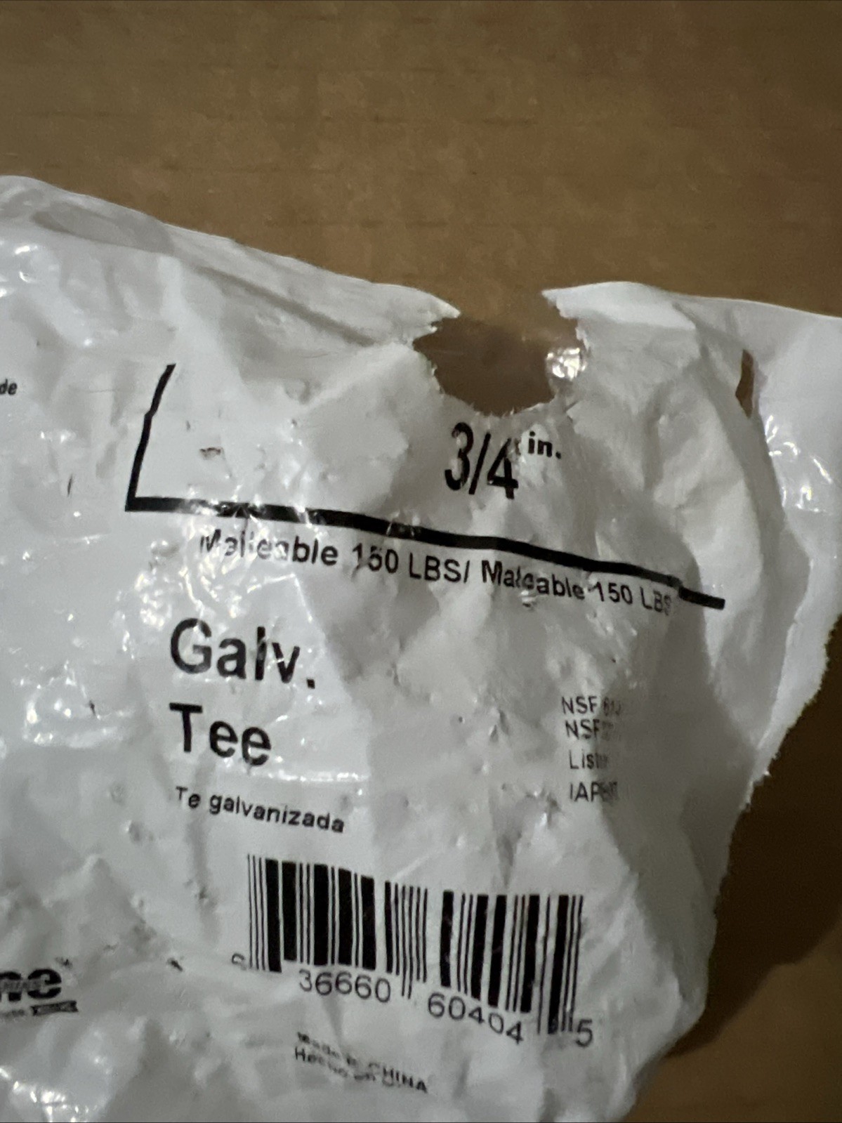 PRO LINE 3/4” Galvanized Tee #22220 Open Box