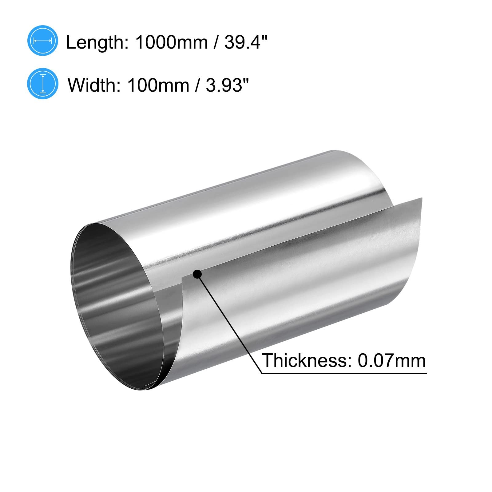 uxcell 0.07x100x1000mm 304 Stainless Steel Roll 0.07x100x1000mm, Silver Tone