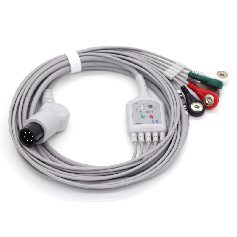 【Hot】5-Lead EKG/ECG Cable Snap WireTPU Welch Allyn fit propaq 100/200/CS 3M 6pin