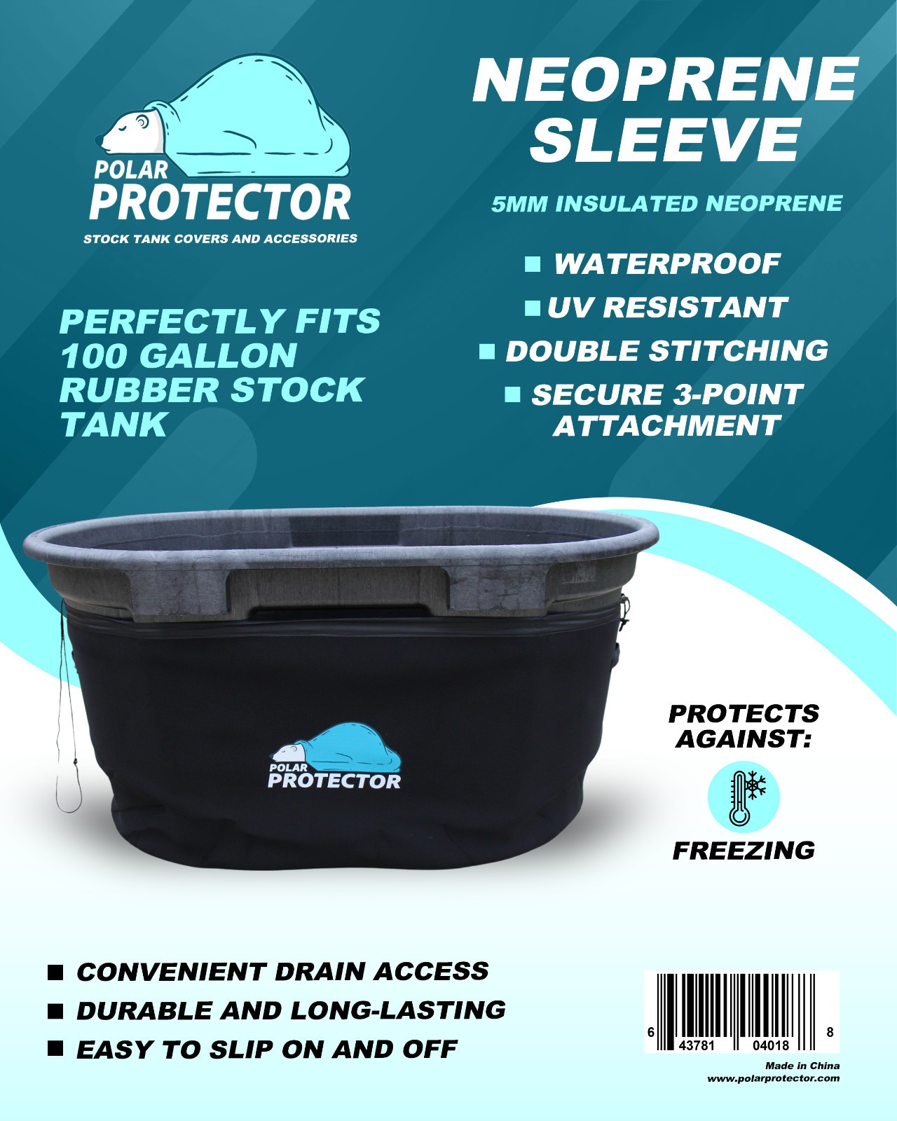 100 Gallon Oval Stock Tank Insulated 5mm Neoprene Slip Sleeve Ice Water Therapy
