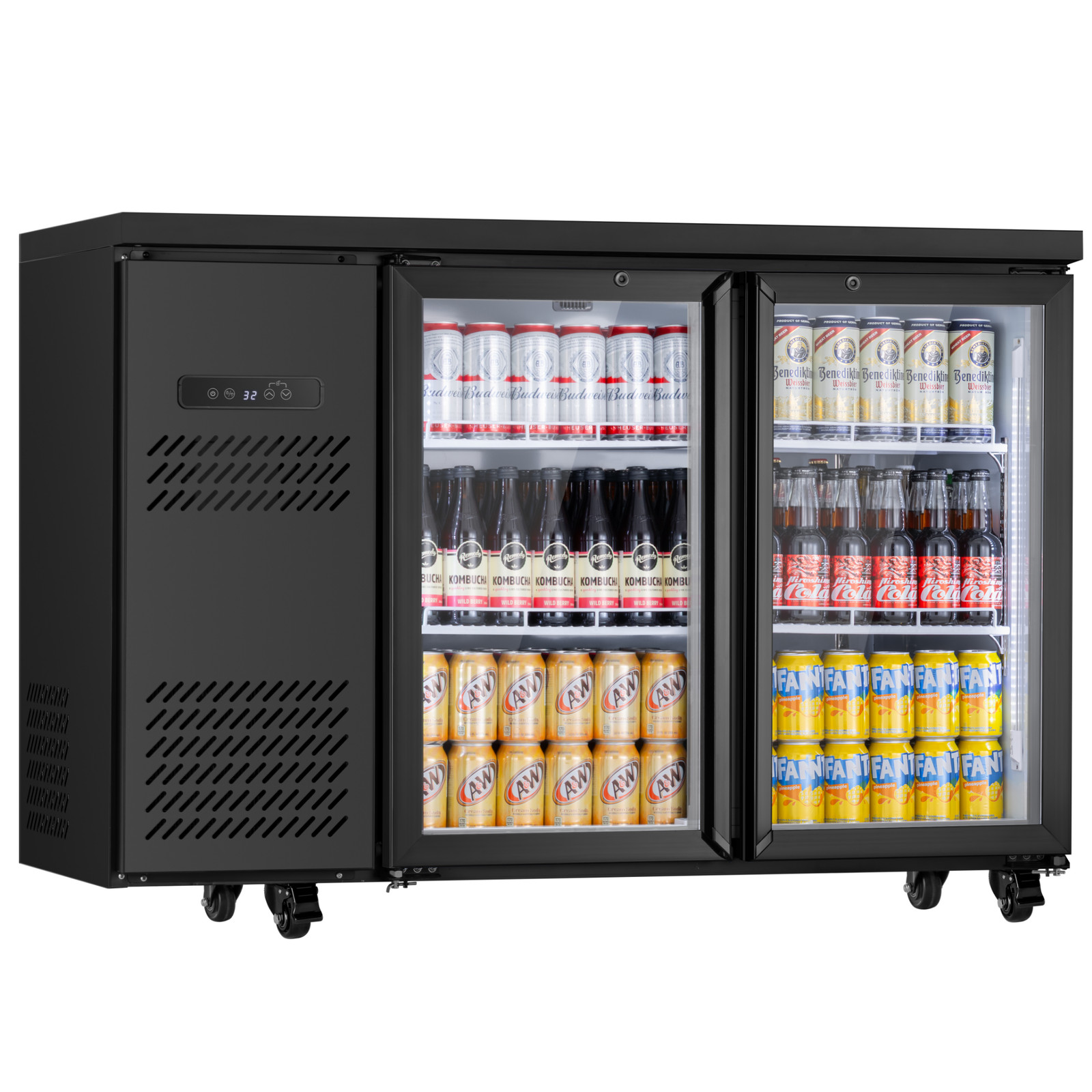 Yeego Back Bar Cooler Commercial Beverage Fridge Under Counter Glass Door Black