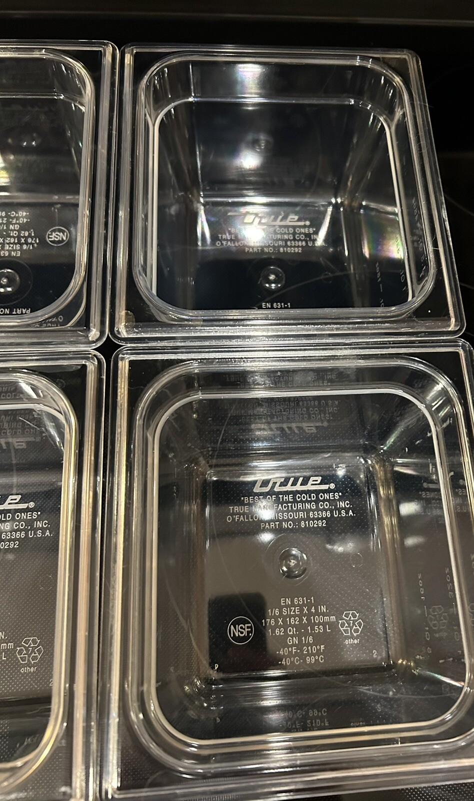 6 Each True Clear Food Pan 1/6 Size 4” Deep NSF Commercial Prep Polycarbonate