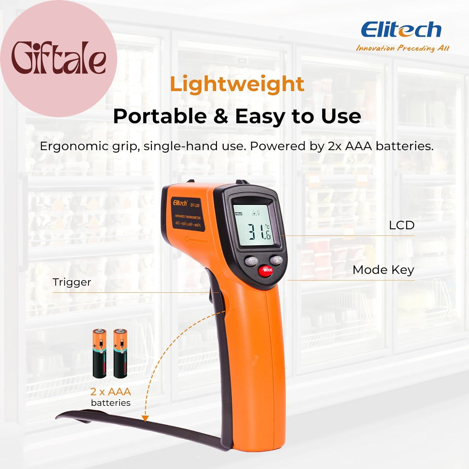 Laser Temperature Gun, Non-Contact Digital Infrared Thermometer, Adjustable Emis