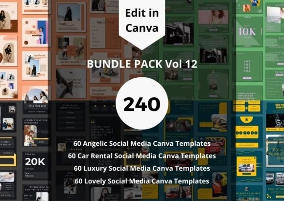 Huge Bundle: 240 Canva Templates for Social Media | Instagram, FB, Pinterest