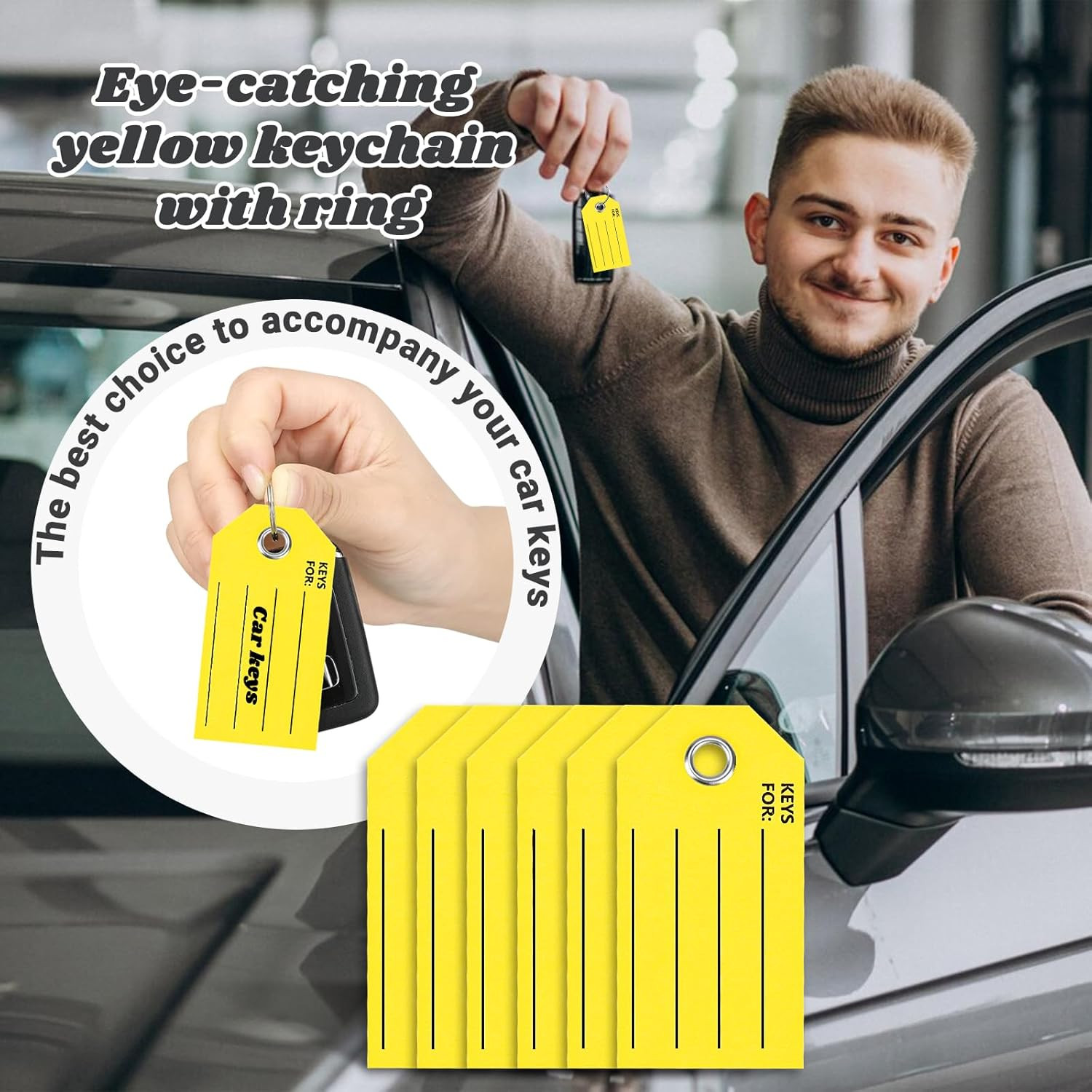 250 Pcs Yellow Key Tags with Labels and Rings: 1.38 X 2.76 Inches, 250 Labels, C