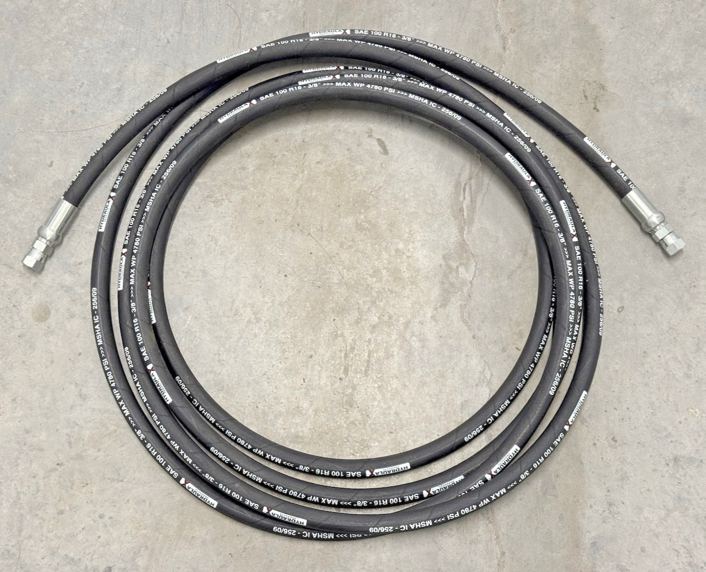 20 FT HYDRAULA SAE 100 R16 3/8″ HYDRAULIC MSHA 4780-PSI HOSE W/ FEMALE FITTINGS