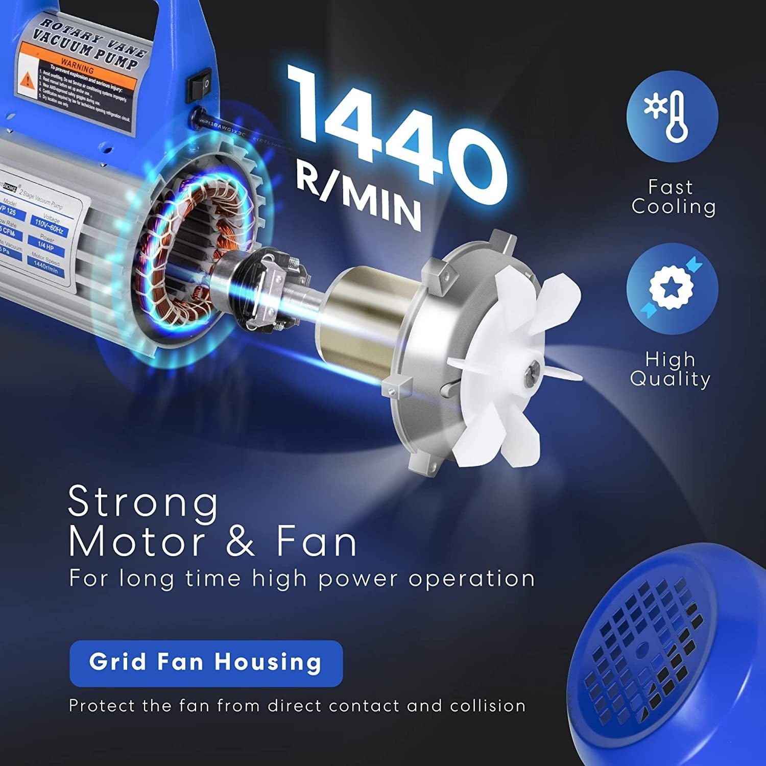110V 1/4 HP 3.5 CFM Single Stage Rotary Vane Air Vacuum Pump w/ Oil Bottle ETL