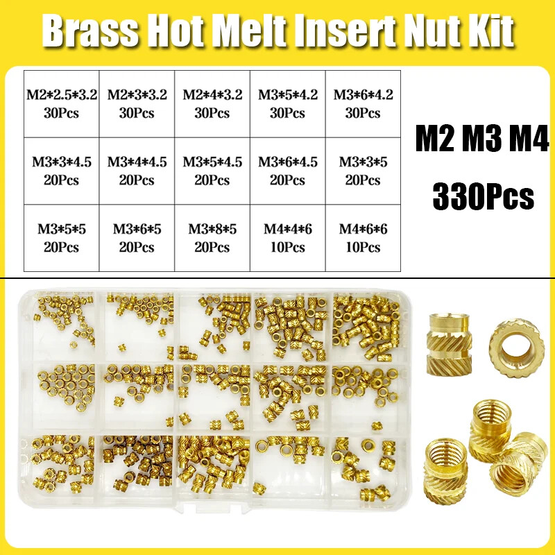 Brass Threaded Insert Nut Kit M2 M2.5 M3 M4 M5 M6 M8 Hot Melt Heat Knurled Embed
