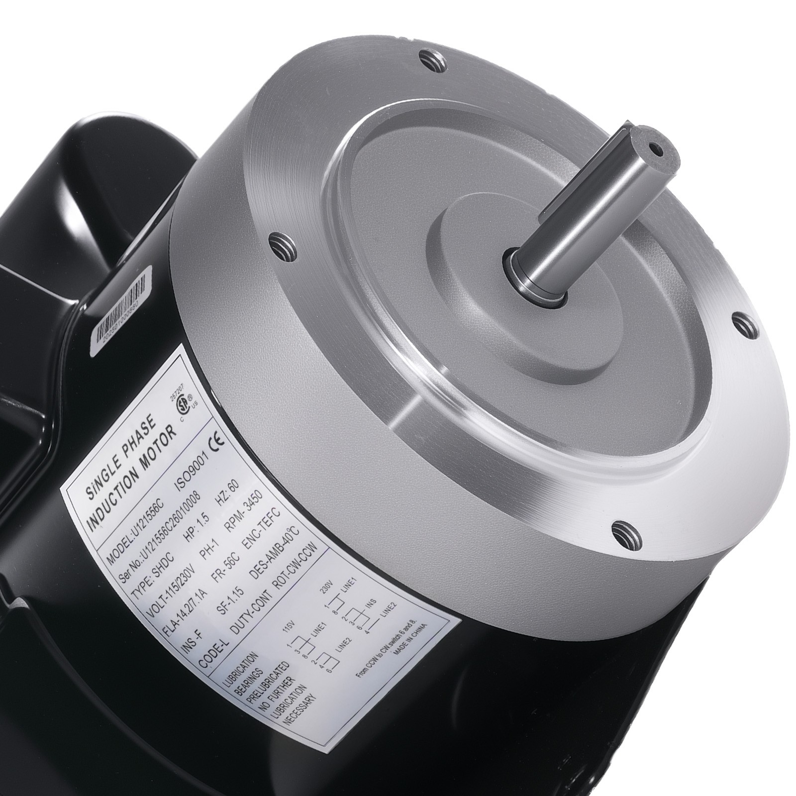 1.5HP 115V/230V Single Phase Electric Motor 3450RPM 56C Frame ODP CCW Rotation