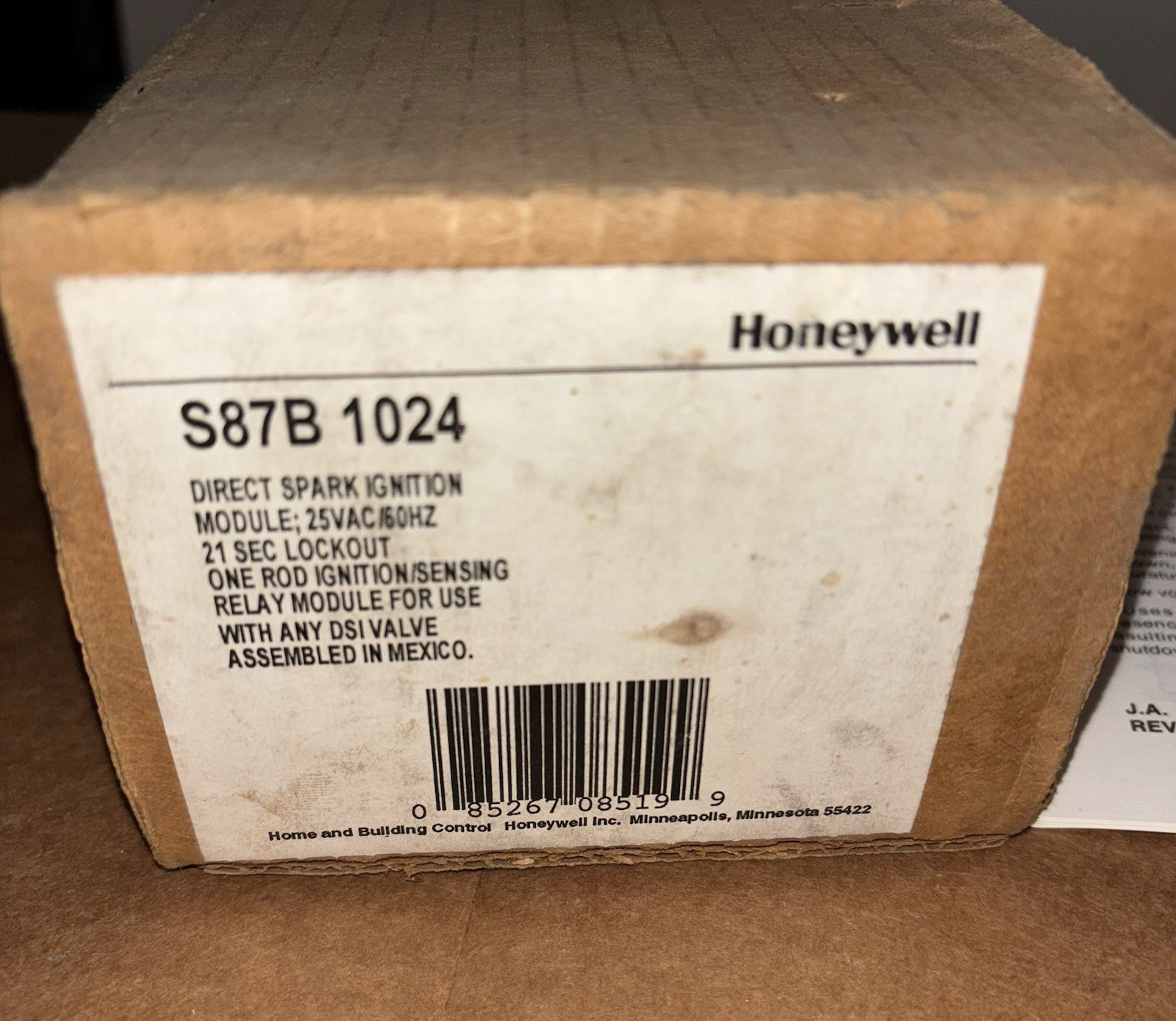 S87B 1024 / Honeywell Direct Spark IGNITION CONTROL MODULE, 21 SEC. LOCKOUT, NOS
