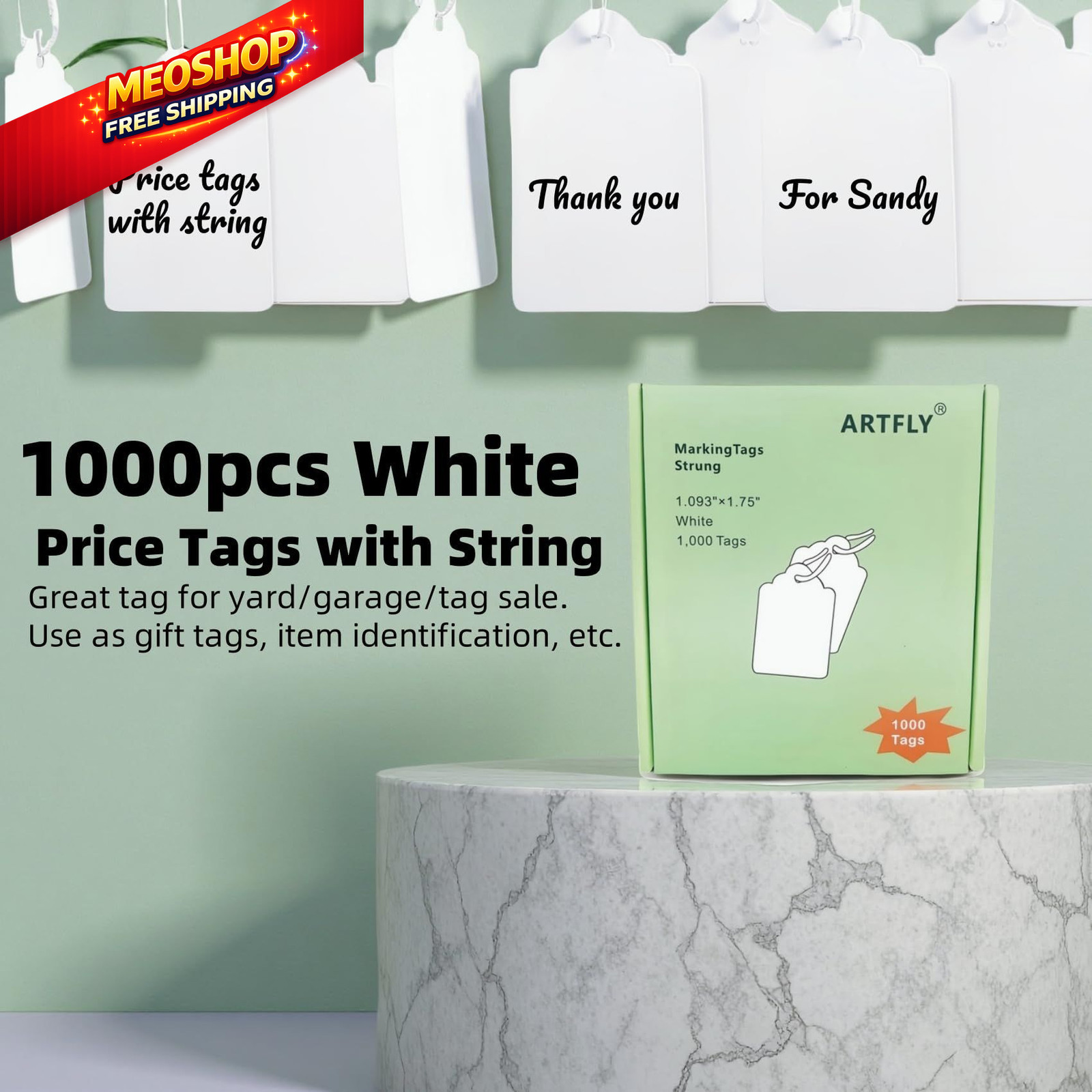 1000 PCS Pre-Strung Price Tags with String, White Paper Label 1000pcs,