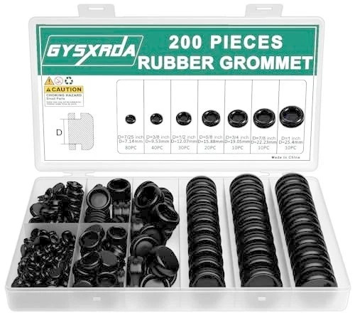 Rubber Grommet Kit 200 Pack – 7 Sizes Firewall Rubber Hole Plugs – Automotive, H