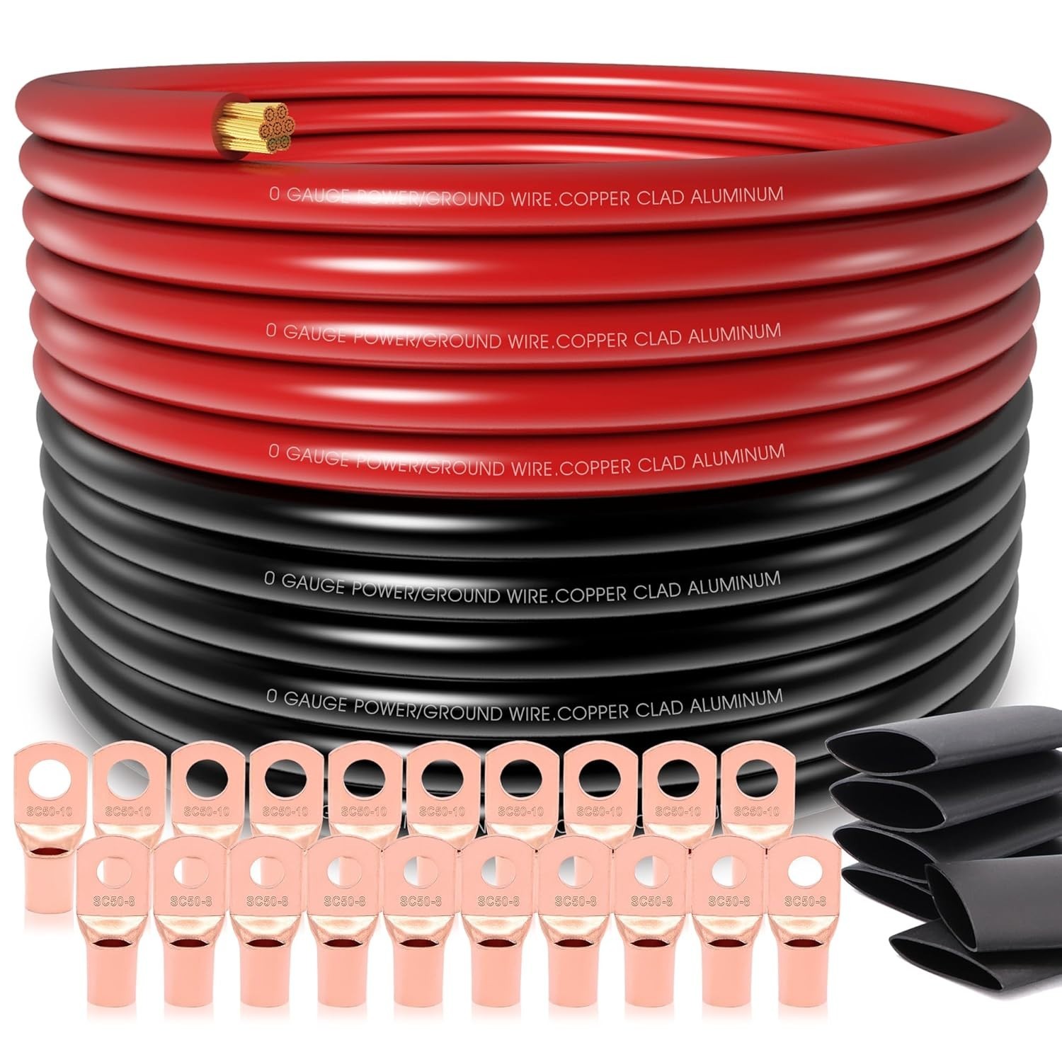 High Performance 40FT 0 GA Battery Cable with Terminal Connectors for Automotive