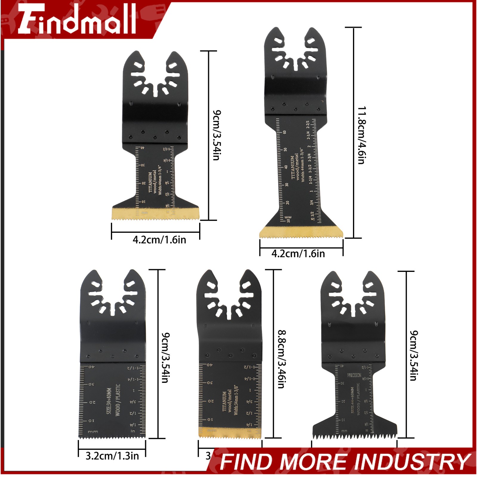 Findmall 55PCS 6 Types Universal Titanium Oscillating Saw Blades Multitool Blade