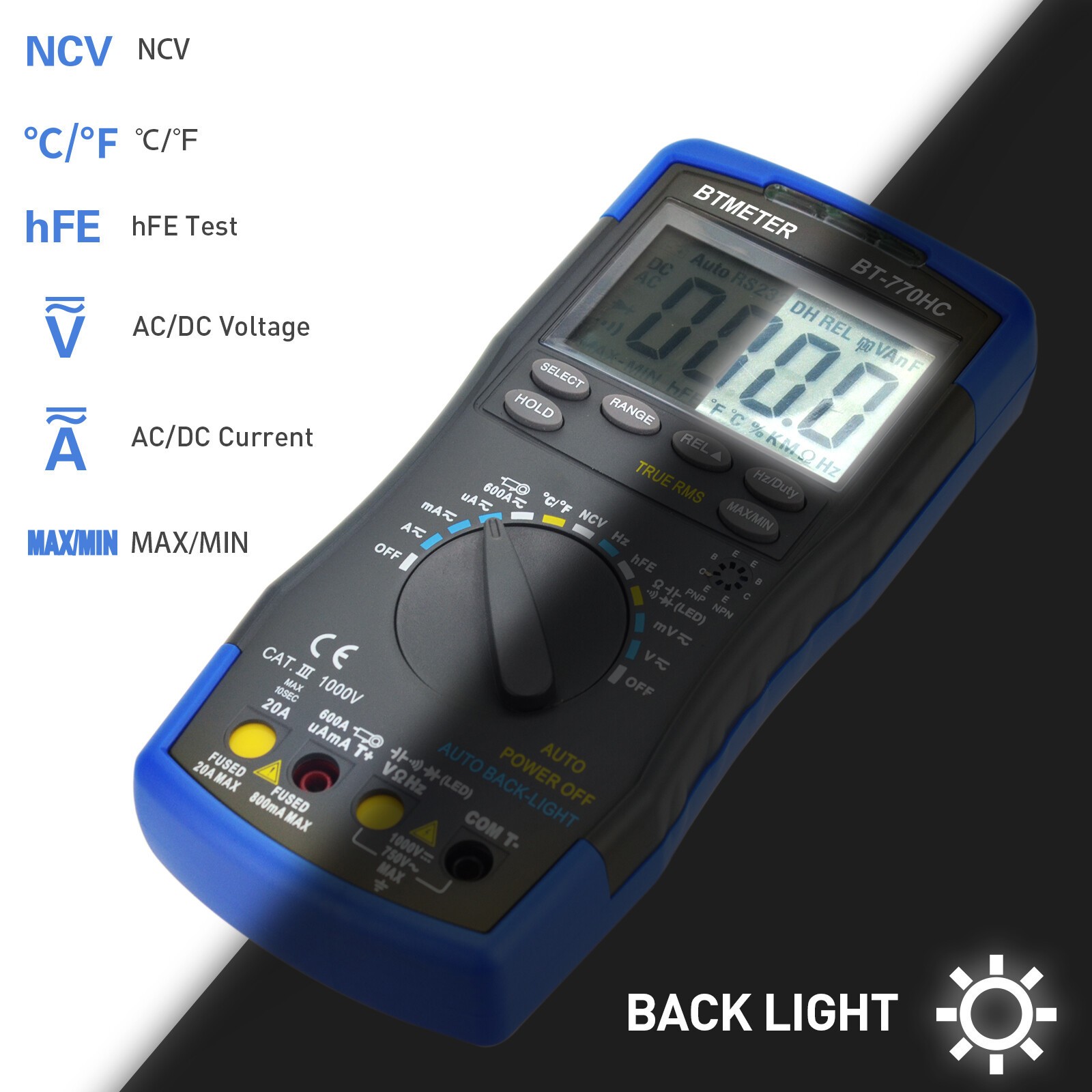 HoldPak Digital Multimeter Auto-ranging TRMS NCV Bluetooth Current Voltage Meter