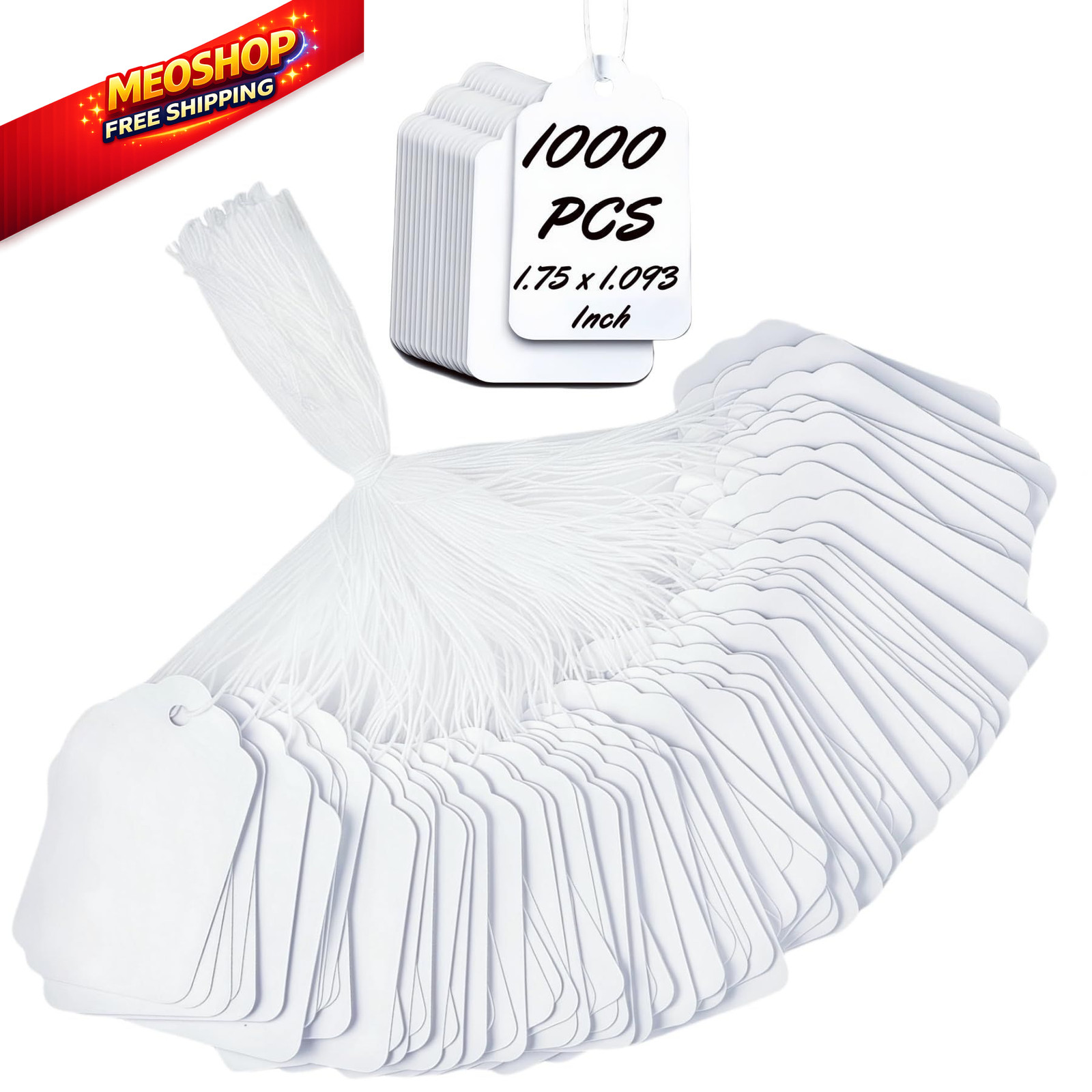 1000 PCS Pre-Strung Price Tags with String, White Paper Label 1000pcs,