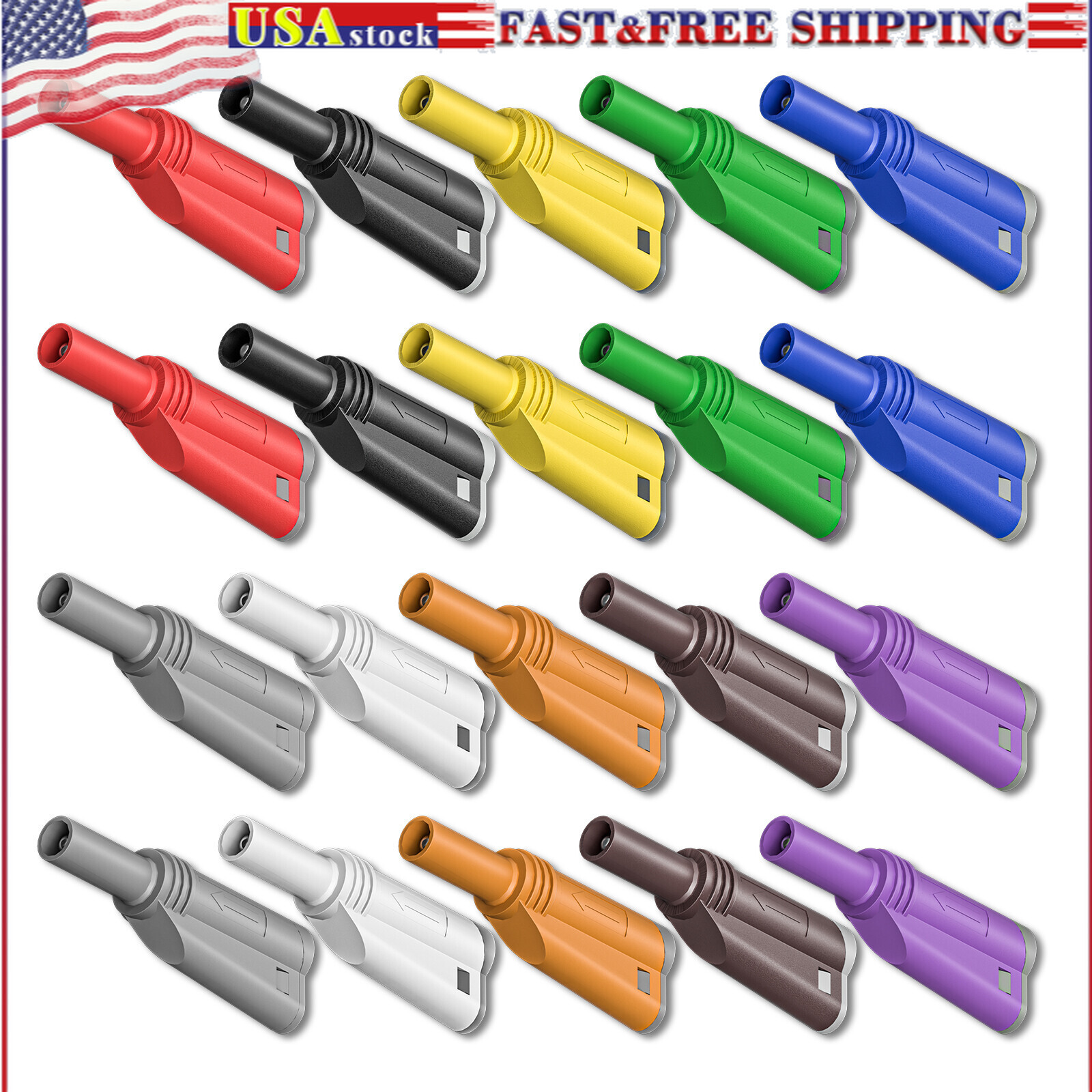 4mm Stackable Shrouded Banana Plugs Safety Fully Insulated 20PCS Ten Colors