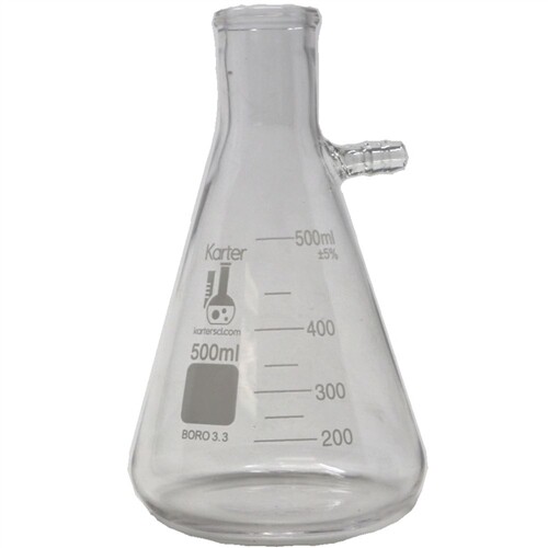 500ml Filtering Flask, Graduated, Boro 3.3 Glass, Karter Sci 250N4 (Single)