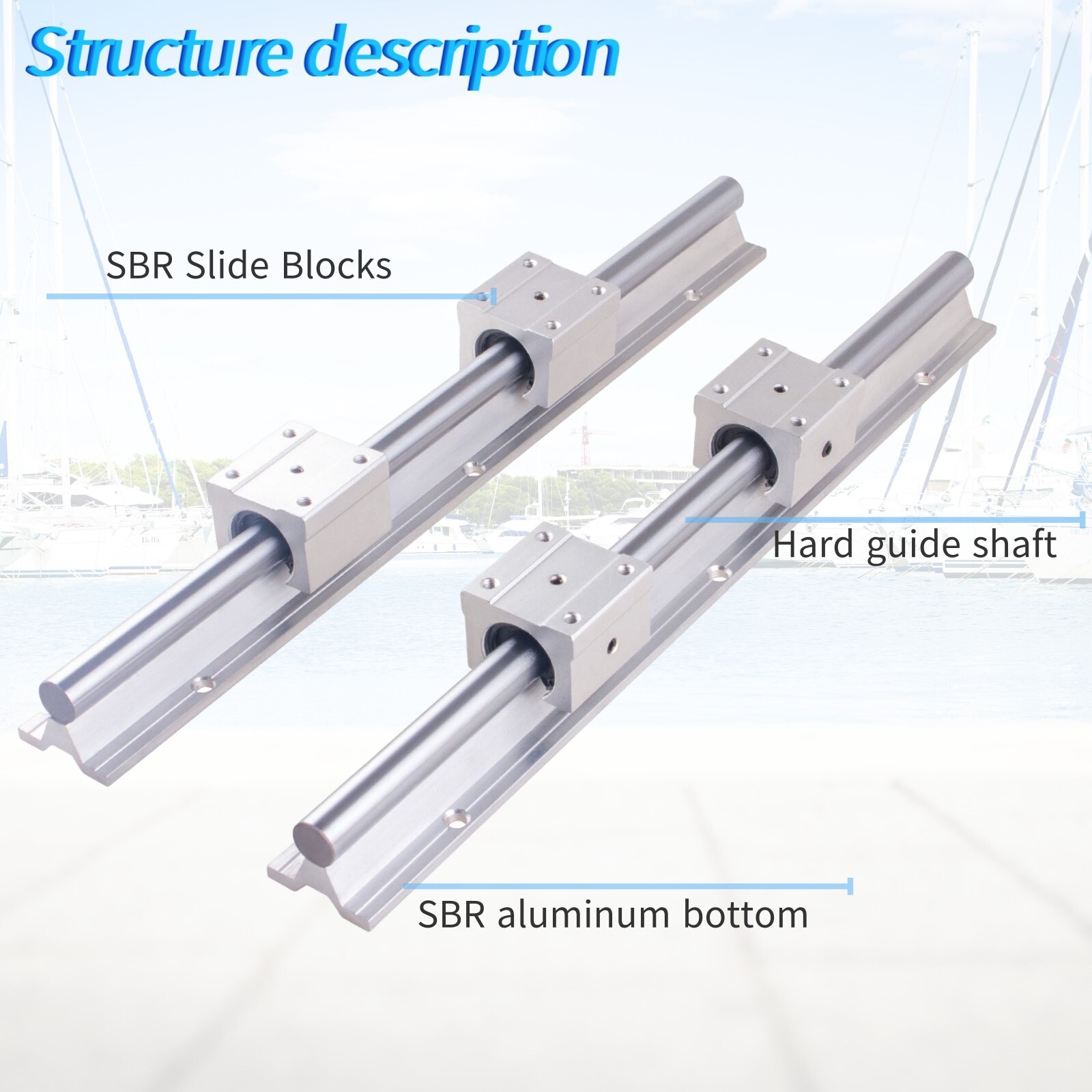 2Pcs SBR12/16/20 Linear Rail Shaft 300mm~1500mm+4 Pcs SBR12/16/20 Bearing Block