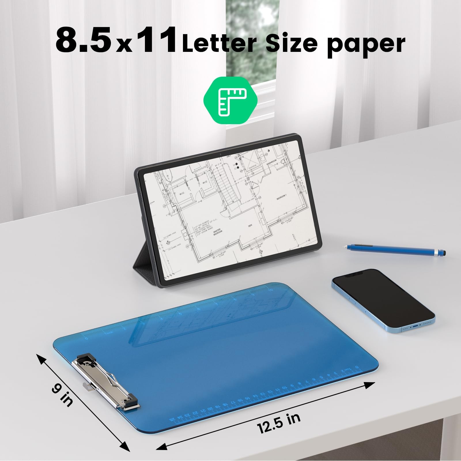 6 Pack Plastic Clipboards 8.5×11 Colored Clear Bulk Clip Board with Ruler NEW
