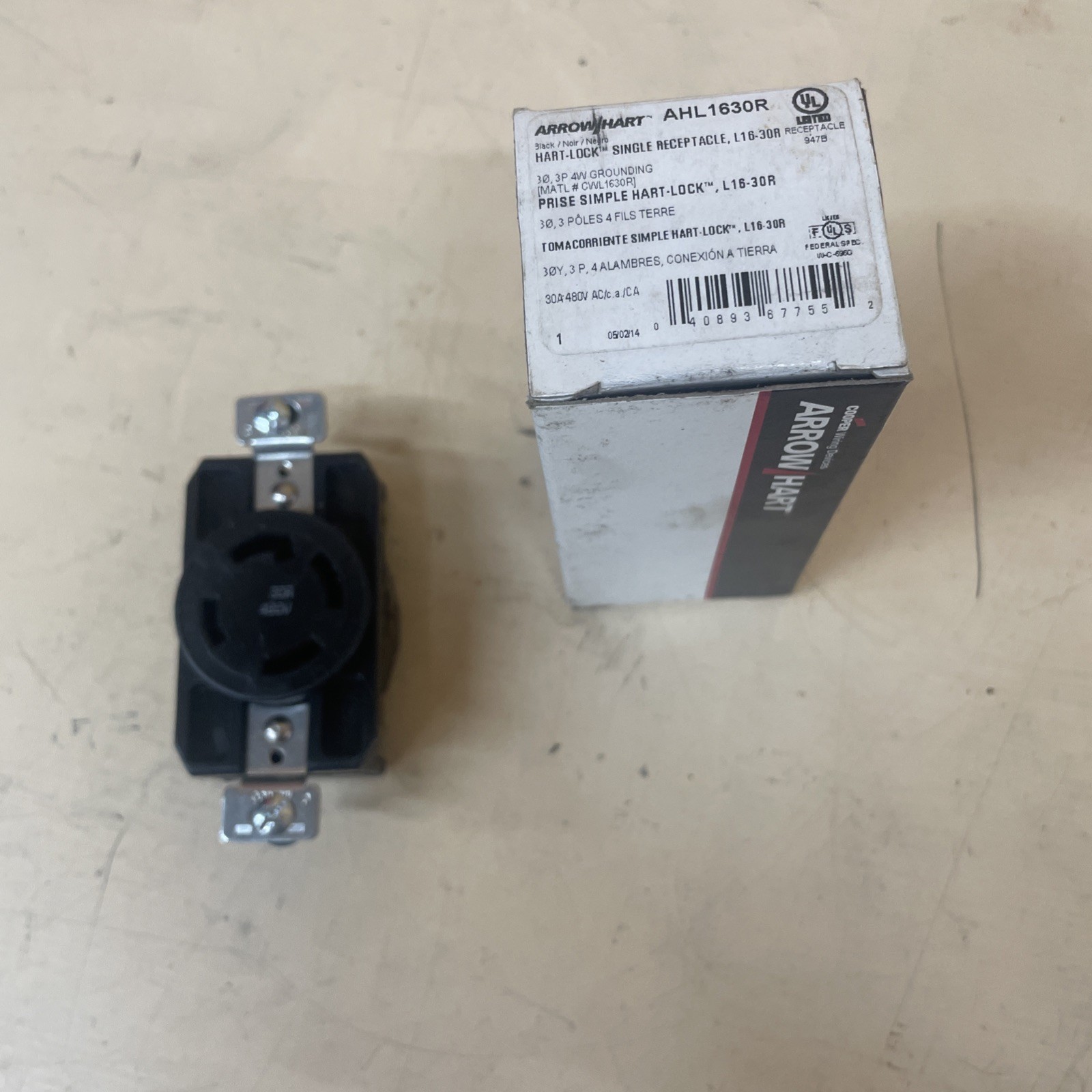 Cooper Arrowhart AHL1630R Hart Lock Single Receptacle L16-30R 3P 30A 480V