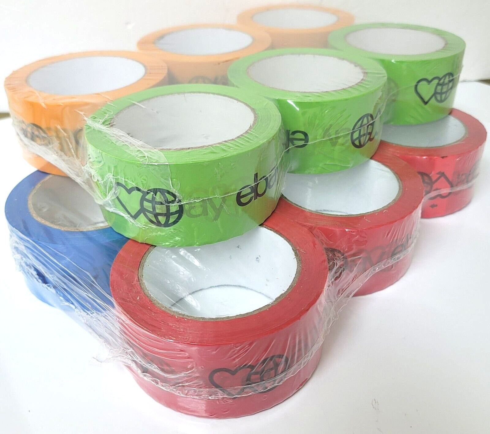 12 Rolls Ebay Shipping Tape Red Blue Green Orange 2″ x 75 Yard each – Branded