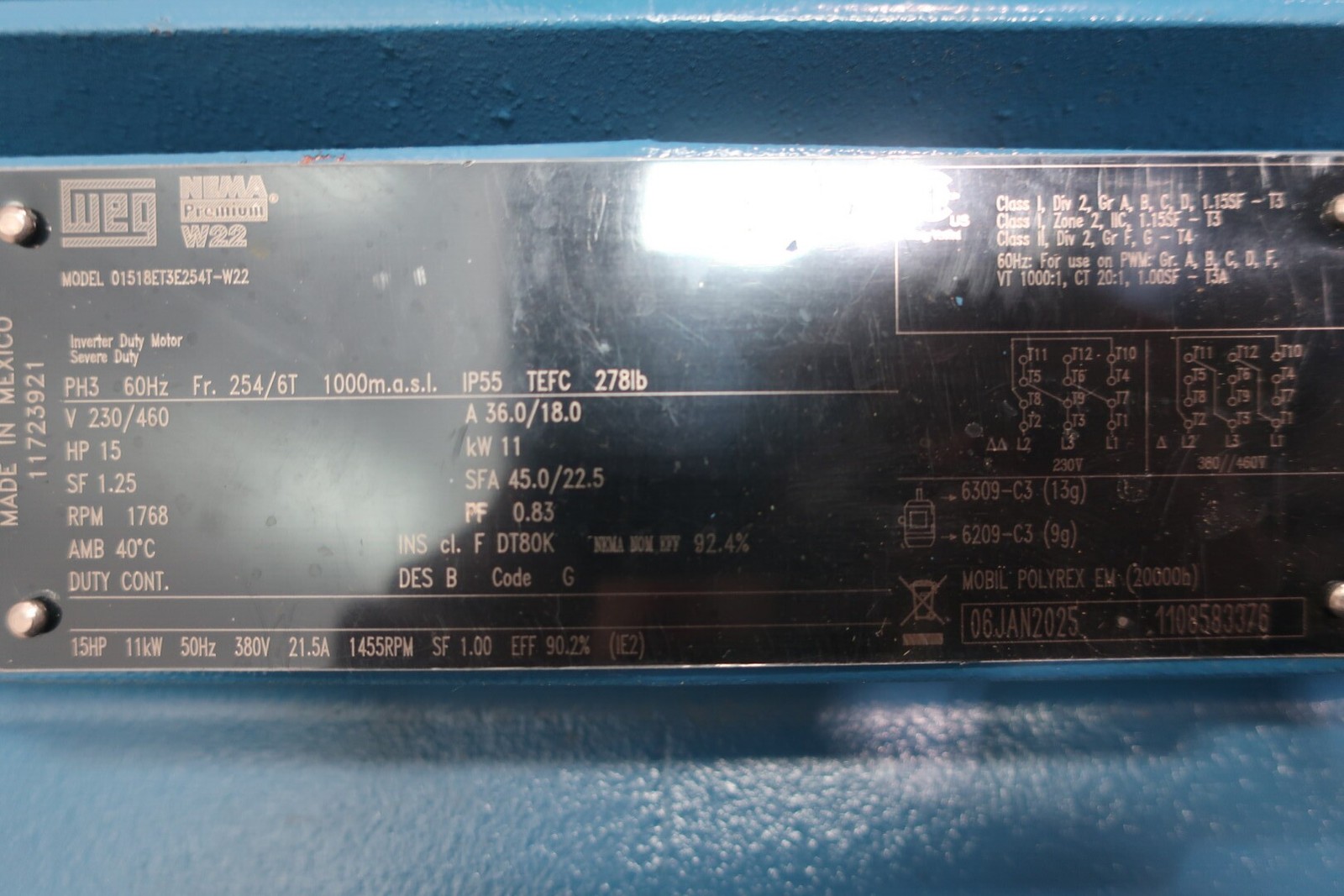 Weg 01518ET3E254T-W22 Ac Motor 254/256t 15hp 1768rpm 230/460v-ac 3ph